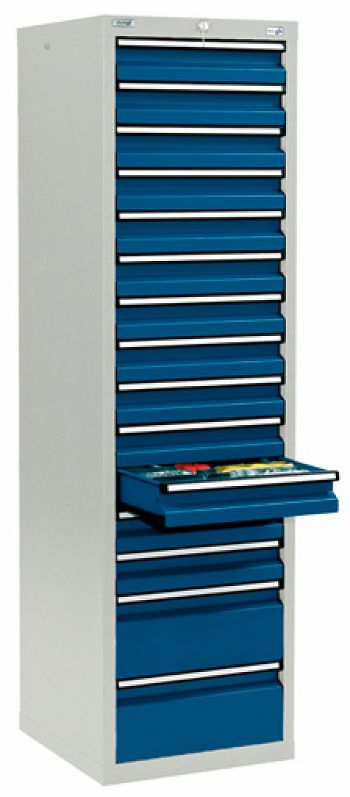 Schubladenschrank,lichtgr./enzianblau H 1800 x B 500 x T 500 mm