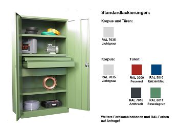 Schwerlastschrank mit 3 Böden 1 Schubkasten à 50 mm