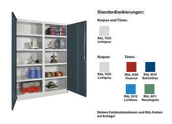 Schwerlastschrank mit Trennwand HxTxB 1950 x 630 x 1470 mit 8 Böden