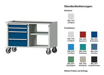 Werkstattwagen Mod. 111 V mit Wanne u. Antirutschmatte 1090 x 620 x 750mm