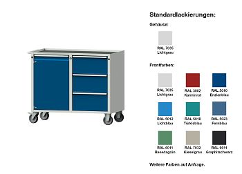 Werkstattwagen Mod. 313 V mit Wanne u. Antirutschmatte 1090 x 620 x 930mm
