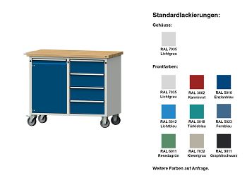 Werkstattwagen Mod. 313 V mit Platte Buche massiv, 1140 x 650 x 970 mm