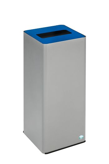 Wertstoffsammler WSG Quadro 79, silber, Aufsatz enzianblau RAL 5010