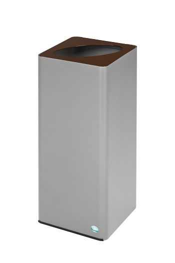 Wertstoffsammler WSG Quadro 79, silber, Aufsatz braun RAL 8014