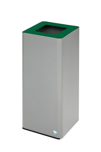 Wertstoffsammler WSG Quadro 79, silber, Aufsatz smaragdgrün RAL 6001