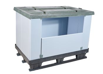 Faltbox 800 x 1200 x 930 mm mit 3 Kufen mit Ladeklappe