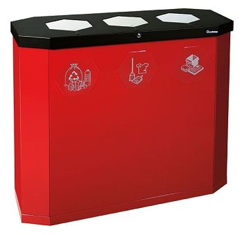Abfallsammler sixco touchless, mit Ladegerät, 3 x 45 l, rubinrot