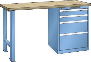 Werkbank  LxTxH 1500x800x850mm Buche, Lichtblau RAL 5012