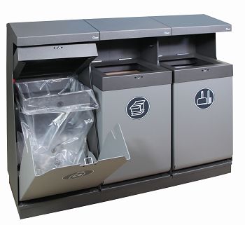Abfallbehälter 3er Station Füllvolumen 3 x 75 Liter, mit Sockel