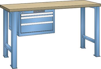 Werkbank  LxTxH 1500x800x850mm mit Code Lock, Buche Lichtblau RAL 5012