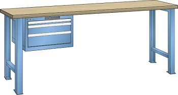 Werkbank  LxTxH 2000x800x850mm mit Code Lock, Buche Lichtblau RAL 5012