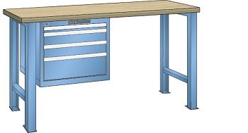Werkbank  LxTxH 1500x750x840mm mit Code Lock,Multiplex Lichtblau RAL5012