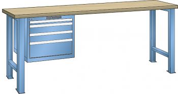 Werkbank  LxTxH 2000x750x840mm mit Code Lock,Multiplex Lichtblau RAL5012