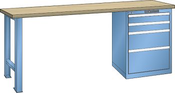 Werkbank  LxTxH 2000x750x840mm mit Code Lock,Multiplex Lichtblau RAL5012