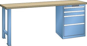 Werkbank  LxTxH 2000x800x850mm mit Code Lock, Buche Lichtblau RAL 5012