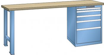 Werkbank  LxTxH 2000x750x840mm mit Code Lock,Multiplex Lichtblau RAL5012