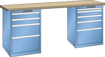 Werkbank  LxTxH 2000x750x840mm mit Code Lock,Multiplex Lichtblau RAL5012