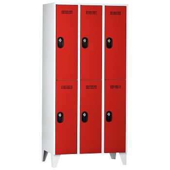 Fächerschrank,3 Abteile a'300mm 6 F. Lichtgrau/Feuerrot,H 1850 x T 500 mm