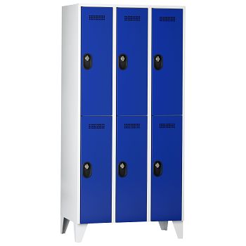 Fächerschrank,3 Abteile a'300mm 6 F. Lichtgrau/Enzianbl.,H 1850 x T 500 mm