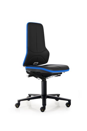 Arbeitsdrehstuhl Neon ESD Kunstleder schwarz, Flexband blau
