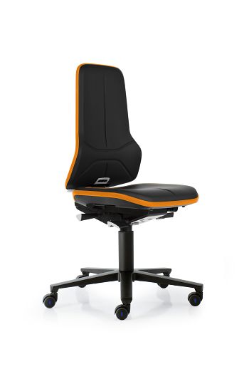 Arbeitsdrehstuhl Neon ESD Kunstleder schwarz, Flexband orange