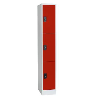 Stahlkleiderschrank 1 Abteil a'300 mm Lichtgrau/Feuerrot mit 3 Fächer