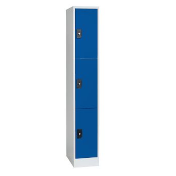 Stahlkleiderschrank 1 Abteil a'300 mm Lichtgrau/Enzianblau mit 3 Fächer