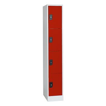 Stahlkleiderschrank 1 Abteil a'300mm Lichtgrau/Feuerrot mit 4 Fächer