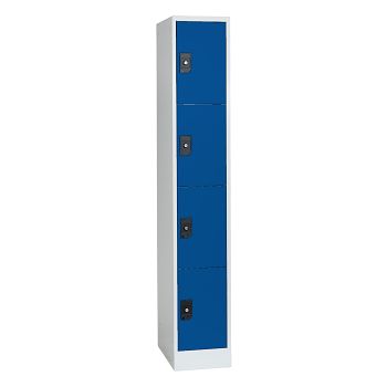 Stahlkleiderschrank 1 Abteil a'300mm Lichtgrau/Enzianblau mit 4 Fächer