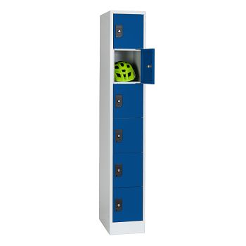 Stahlkleiderschrank 1 Abteil a'300 mm Lichtgrau/Enzianblau mit 6 Fächer