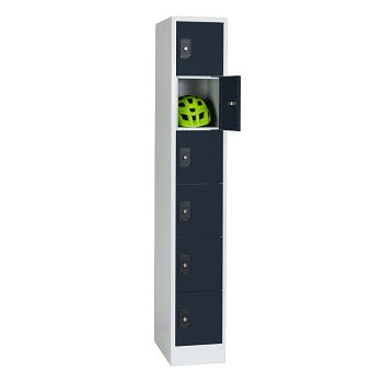 Stahlkleiderschrank 1 Abteil a'300 mm Lichtgrau/Anthrazitgrau mit 6 Fächer