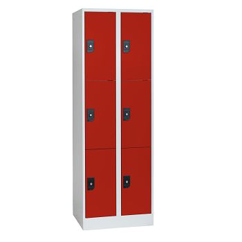 Stahlkleiderschrank 2 Abteile a'300mm Lichtgrau/Feuerrot mit 6 Fächer