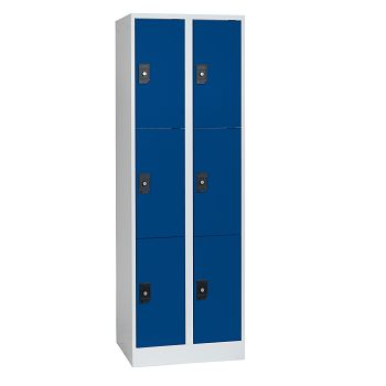 Stahlkleiderschrank 2 Abteile a'300mm Lichtgrau/Enzianblau mit 6 Fächer