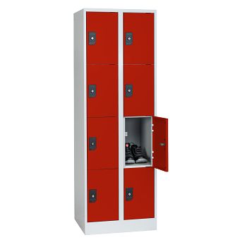 Stahlkleiderschrank 2 Abteile a'300mm Lichtgrau/Feuerrot mit 8 Fächer
