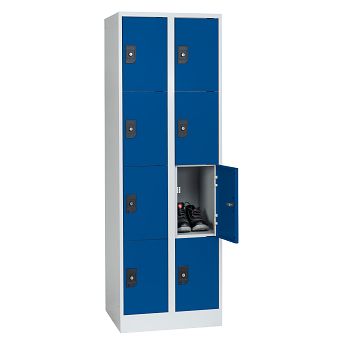 Stahlkleiderschrank 2 Abteile a'300mm Lichtgrau/Enzianblau mit 8 Fächer