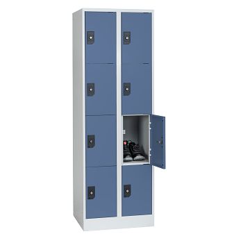 Stahlkleiderschrank 2 Abteile a'300mm Lichtgrau/Taubenblau mit 8 Fächer