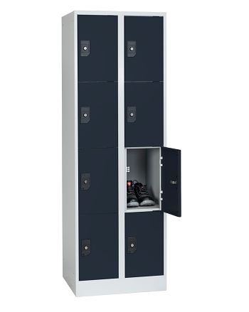 Stahlkleiderschrank 2 Abteile a'300mm Lichtgrau/Anthrazitgrau mit 8 Fächer