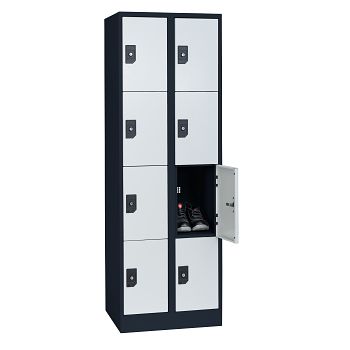 Stahlkleiderschrank 2 Abteile a'300mm Anthrazitgrau/Lichtgrau mit 8 Fächer