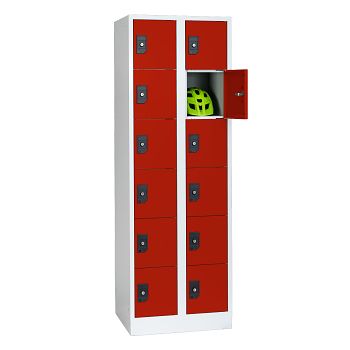 Stahlkleiderschrank 2 Abteile a'300mm Lichtgrau/Feuerrot mit 12 Fächer