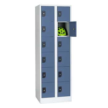 Stahlkleiderschrank 2 Abteile a'300mm Lichtgrau/Taubenblau mit 12 Fächer