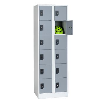 Stahlkleiderschrank 2 Abteile a'300mm Lichtgrau/Silbergrau mit 12 Fächer