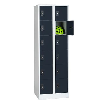 Stahlkleiderschrank 2 Abteile a'300mm Lichtgrau/Anthrazitgrau mit 12 Fächer