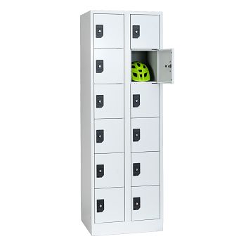 Stahlkleiderschrank 2 Abteile a'300mm Lichtgrau/Lichtgrau mit 12 Fächer