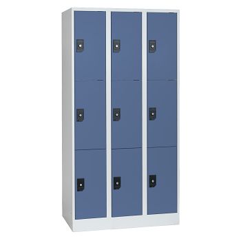 Stahlkleiderschrank 3 Abteile a'300mm Lichtgrau/Taubenblau mit 9 Fächer