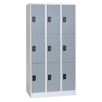 Stahlkleiderschrank 3 Abteile a'300mm Lichtgrau/Silbergrau mit 9 Fächer