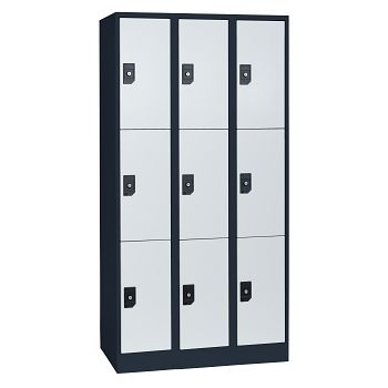 Stahlkleiderschrank 3 Abteile a'300mm Anthrazitgrau/Lichtgrau mit 9 Fächer
