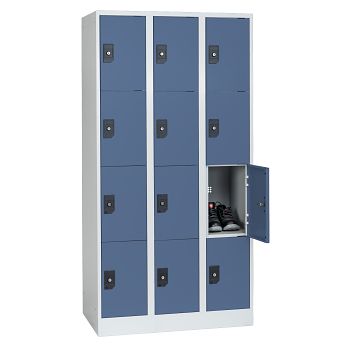 Stahlkleiderschrank 3 Abteile a'300mm Lichtgrau/Taubenblau mit 12 Fächer