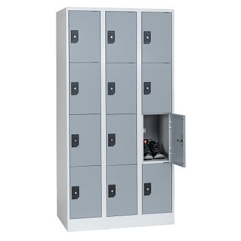 Stahlkleiderschrank 3 Abteile a'300mm Lichtgrau/Silbergrau mit 12 Fächer