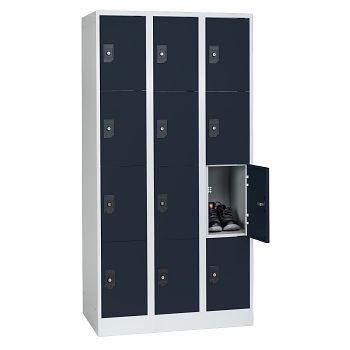 Stahlkleiderschrank 3 Abteile a'300mm Lichtgrau/Anthrazitgrau mit 12 Fächer