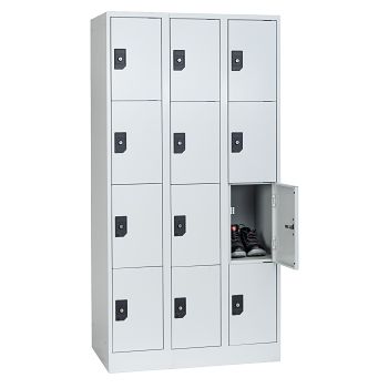 Stahlkleiderschrank 3 Abteile a'300mm Lichtgrau/Lichtgrau mit 12 Fächer